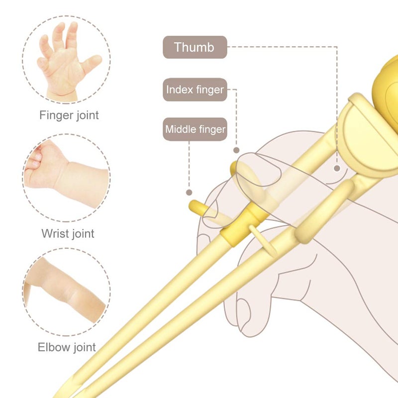 Mannice Training Chopsticks Set for Kids and Beginners,Chopstick Spoon Fork and Case Set,Reusable Learning Chopsticks with Attachable Learning Chopstick Helper - Right Handed Only Stainless Steel Yellow - Image 3